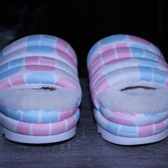 UGG Maxi Pride Slip On Platform Slide Slipper US 7 Pink White Blue Tan Worn 1x - Picture 6 of 11